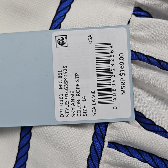 ANTONIO MELANI A-Line Flowy Maxi Skirt: White W/Blue Rope/knots: Size- 14 - Picture 10 of 16